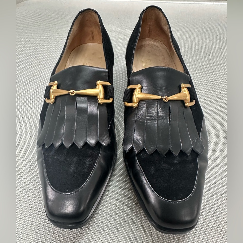 Rare Vintage GUCCI Black Loafers with Gold Horsebit